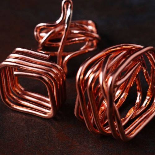 Handcrafted contemporary square recycled copper wire rings